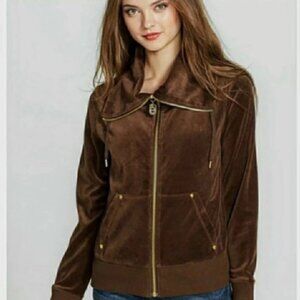 Michael Kors Womens Brown Full Zip Velvet Turtleneck Jacket Size XS